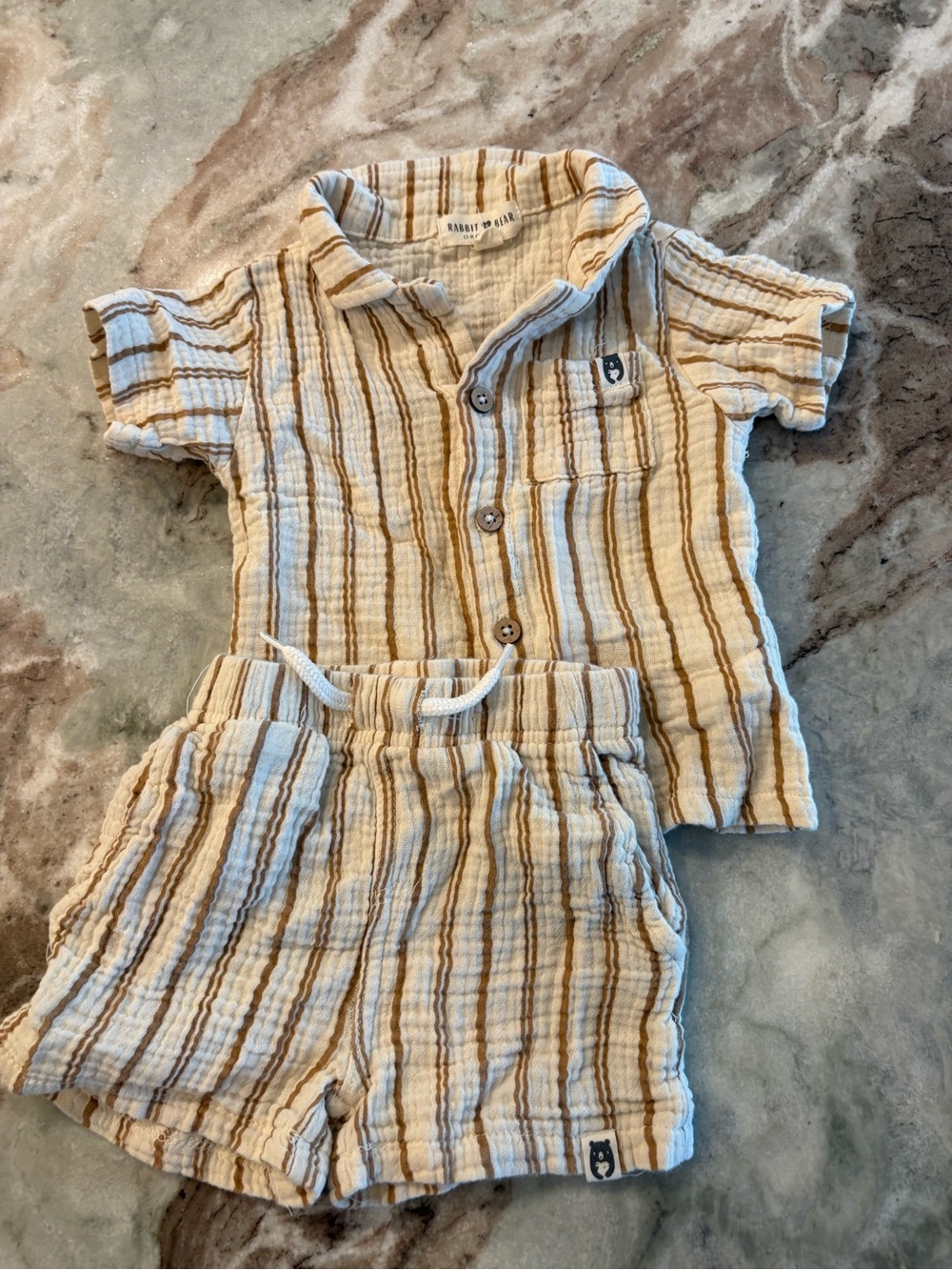 Rabbit Bear Organic Cotton Boys Matching Set Short Sleeve Shorts Set Baby Muslin